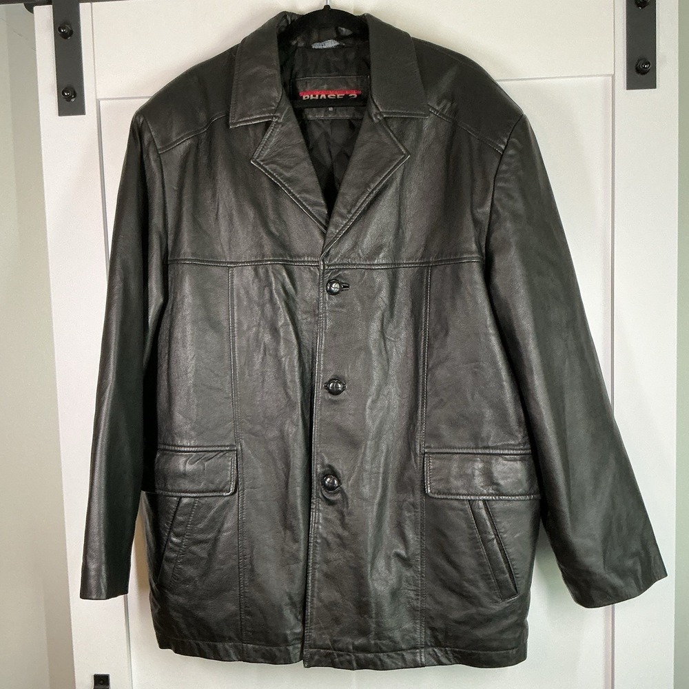 Vintage Mens Phase 2 Genuine Leather Barn Chore Jacket Size XL Black